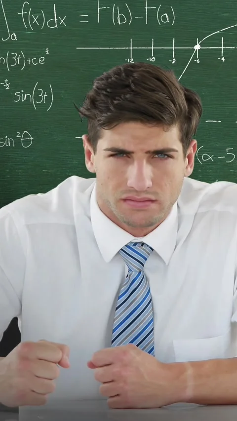 Man in front of moving maths on blackboard Stock Footage 342225553