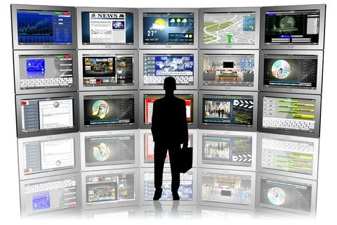 Man in front of series of tablets - 3D illustration イラスト素材