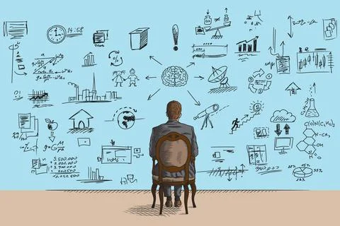 Man in front of a wall with formulas Stock Illustration