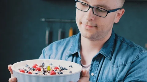 Man With The Fruit Pie Stock Footage 93063440