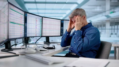 Man Frustrated With Multiple Data Sets Video stock 329307350