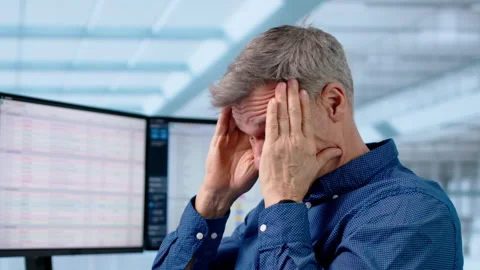 Man Frustrated With Multiple Data Sets Video stock 329308955
