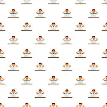 Man frustrated by work problem using laptop pattern 스톡 일러스트