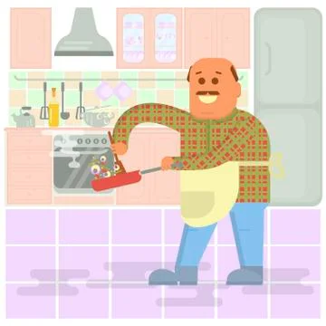 Man with frying pan Stock Illustration