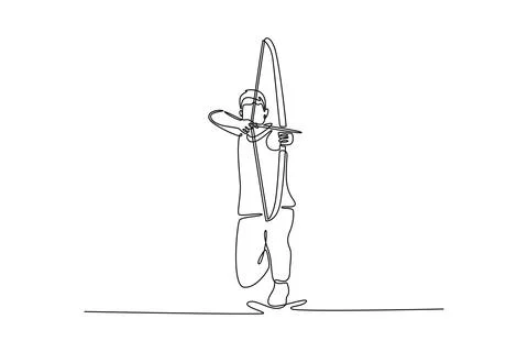 A man is at full draw with a recurve bow and arrow Illustrazione stock