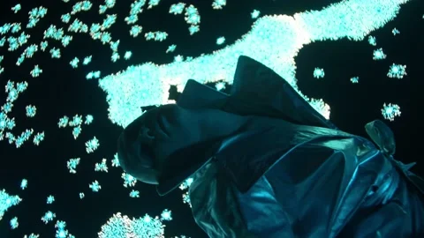 A man from the future interacts and dances against the background, of an LED Video stock 171233454
