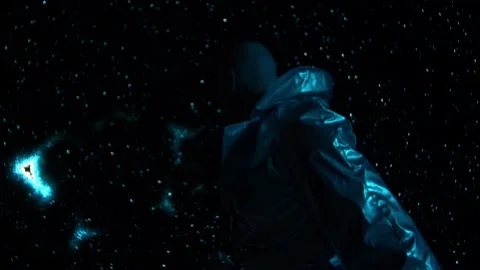 A man from the future interacts and dances against the background, of an LED Stock-Footage 171233491