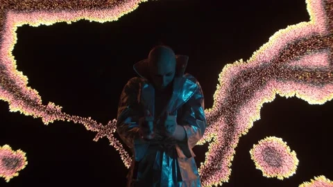 A man from the future interacts and dances against the background, of an LED Stock-Footage 171234101