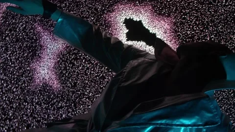 A man from the future interacts and dances against the background, of an LED Stock Footage 171234695