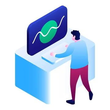 Man at futuristic computer icon, isometric style Stock Illustration
