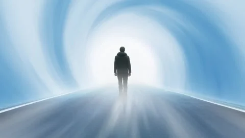Man on the futuristic road with light loop animation Stock Footage 334808449