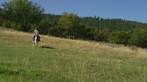 Man on Galloping Horse, Slow-Motion Stock Footage 35302731