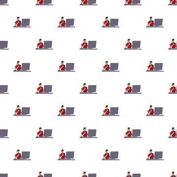 Man gamer with headset working on computer seamless pattern Illustrazione stock
