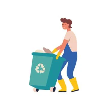 Man gathering garbage and plastic waste for recycling. Service recycling Stock Illustration