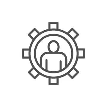 Man with gear, engineer, tech worker line icon. Stock Illustration