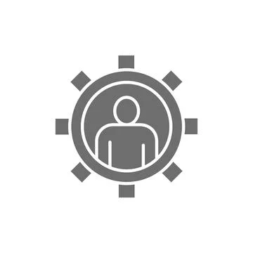 Man with gear, engineer, tech worker grey icon. Stock Illustration
