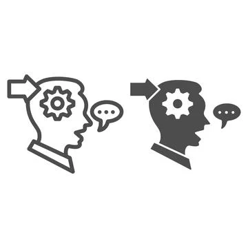 Man with gear in head, arrow, speech bubble line and solid icon, thought concept Stock Illustration