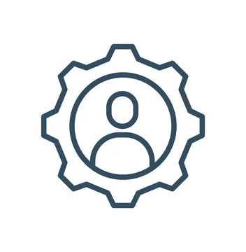Man in gear icon for web, mobile and infographics. Vector dark grey icon isol Stock Illustration