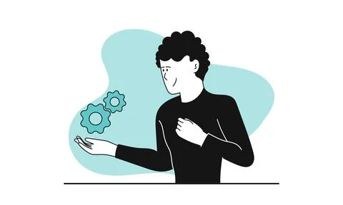 Man with gear vector concept illustration. Development business and managem.. Stock Illustration