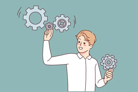 Man with gears look for answer イラスト素材