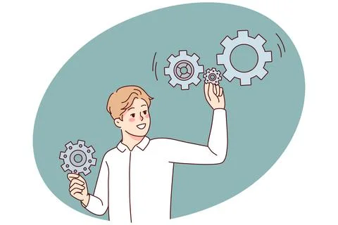 Man with gears look for answer Stockillustratie