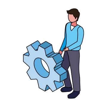 Man with gearwheel on white background Stock Illustration