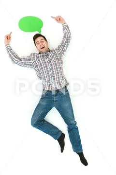 The man gesture near the dialog sign. View from above Stock Photos