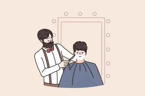 Man get beard shaved in barber saloon Stock Illustration