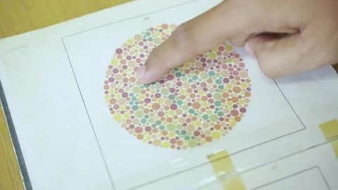 Man get color blindness tested with color blindness cards Stock Footage 322109691