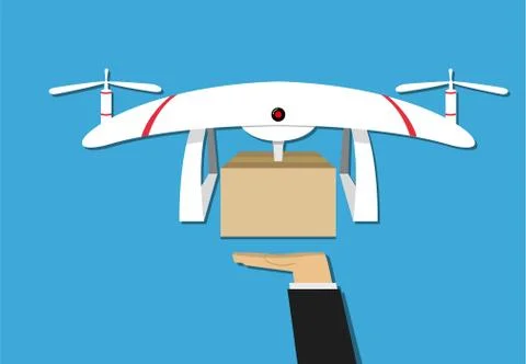 Man get a gift from drone delivery, vector design Stock Illustration