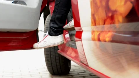 Man get out of the car (van) - closeup foot Stock-Footage 48722512