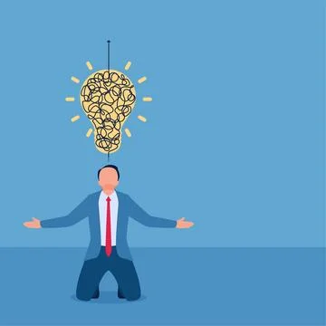 Man gets a lamp filled with abstract intricate lines, illustration for prob.. Stock Illustration