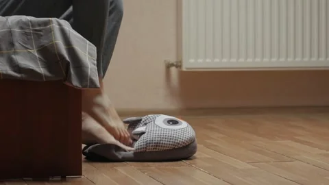 Man Gets Out Of Bed Slipper Stock Footage 144775160