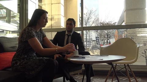 A man gets rejected by his pretty colleague Stock Footage 124858344