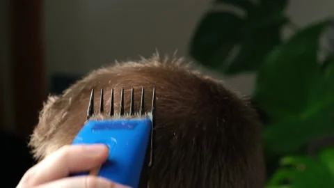 A man is getting a haircut with an electric clipper at home. Home haircut Stock Footage 196629397
