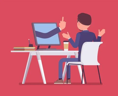 Man getting lost at computer Stock Illustration