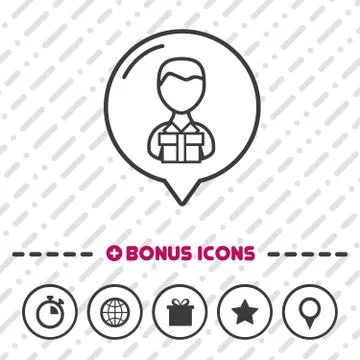 Man with Gift box Icon thin line Bonus Icons. Eps10 Vector. Stock Illustration