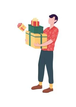 Man with gift boxes flat color vector faceless character イラスト素材