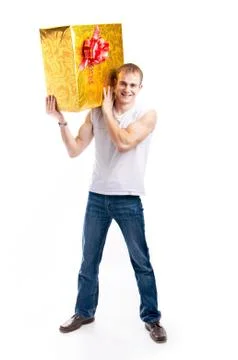 Man with gift Stock Photos