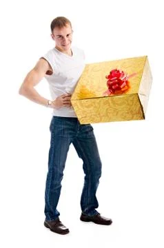 Man with gift Stock Photos