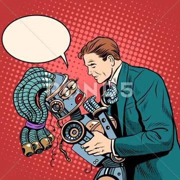 Man girl robot. Love and computer technology Stock Illustration