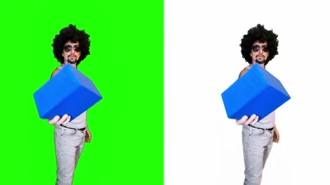 A man gives a blue gift for composition Video stock 296127762