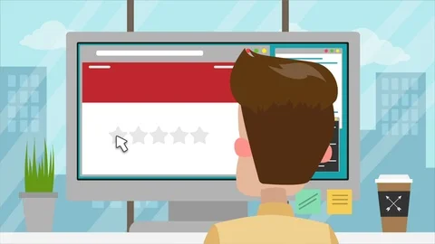Man gives five star rating using computer in office. Stock Footage 86673404