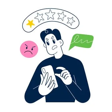 Man gives negative feedback on bad service, leaves negative feedback on social Stock Illustration