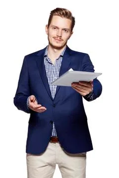 Man gives a PC Tablet Stock Photos
