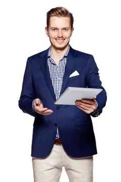 Man gives a PC Tablet Stock Photos