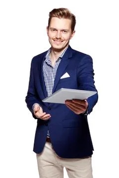 Man gives a PC Tablet Stock Photos