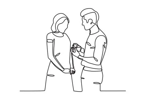 A man gives a ring to his partner on White Day. Stock Illustration