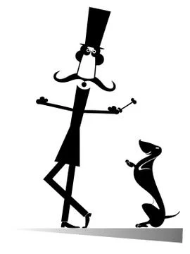 Man giving a bone to dog isolated Stock Illustration