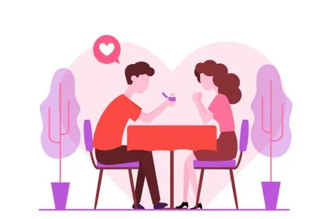 Man giving box diamond ring, offer marry girlfriend, romantic engagement afte Stock Illustration
